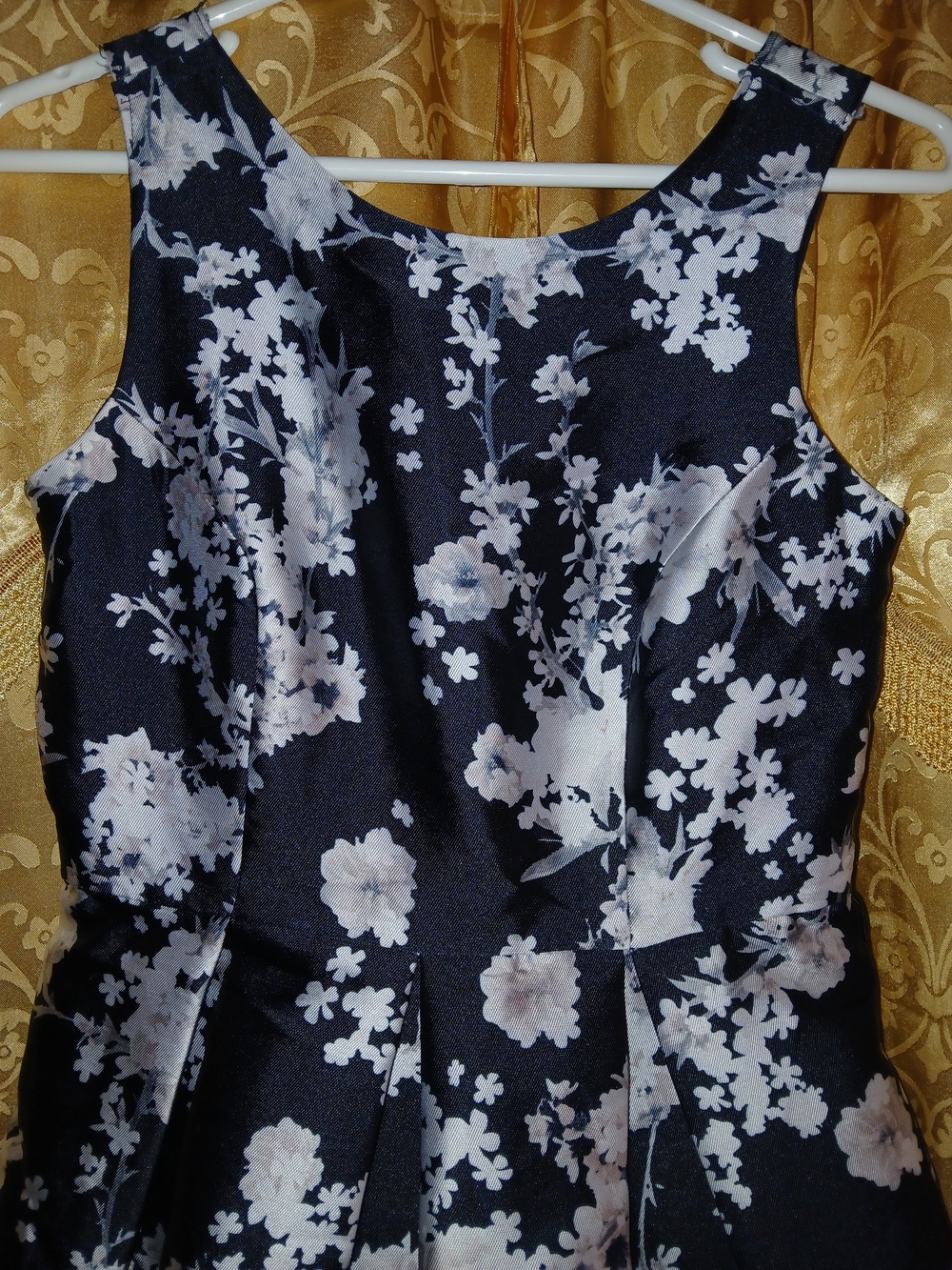 Black Floral Satin Dress with Cream Blossoms - Picture 3 of 9